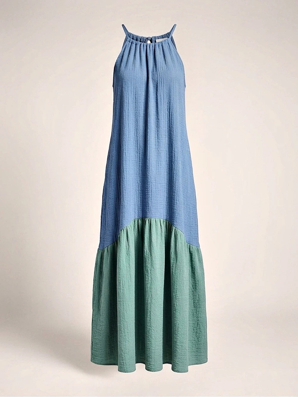 Stitchdrop Atlantis Green & Blue Color Block Maxi Dress
